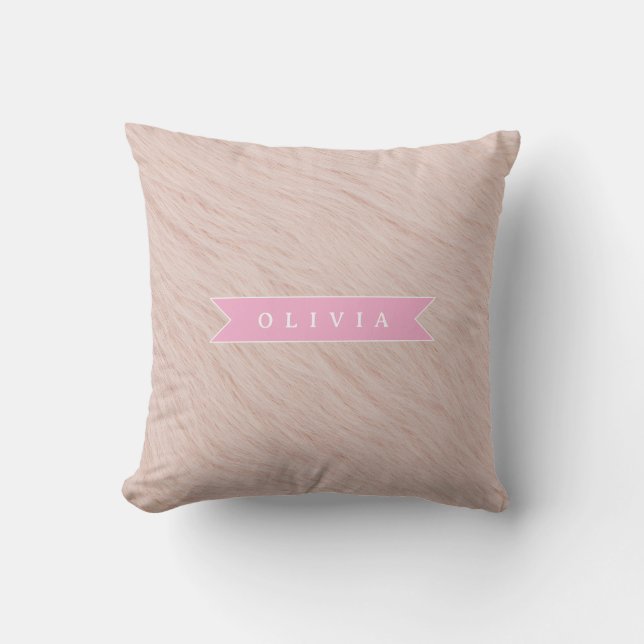Personalized cozy pink fuzzy faux fur texture cushion (Front)