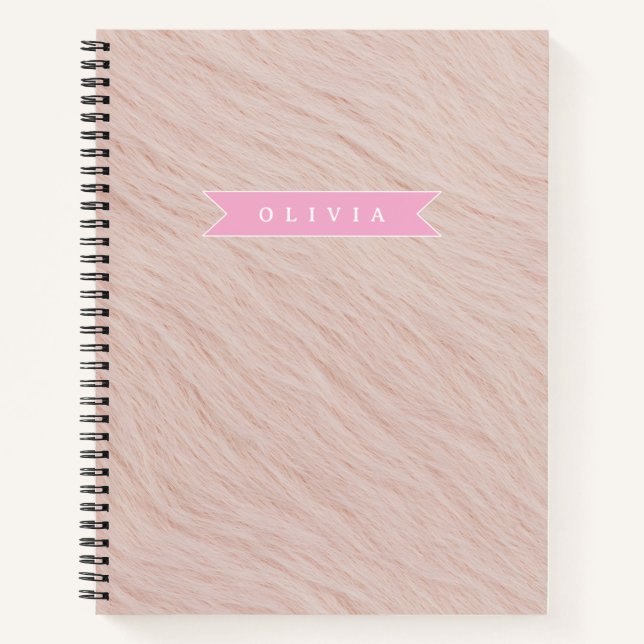 Personalized cozy pink fuzzy faux fur texture notebook (Front)