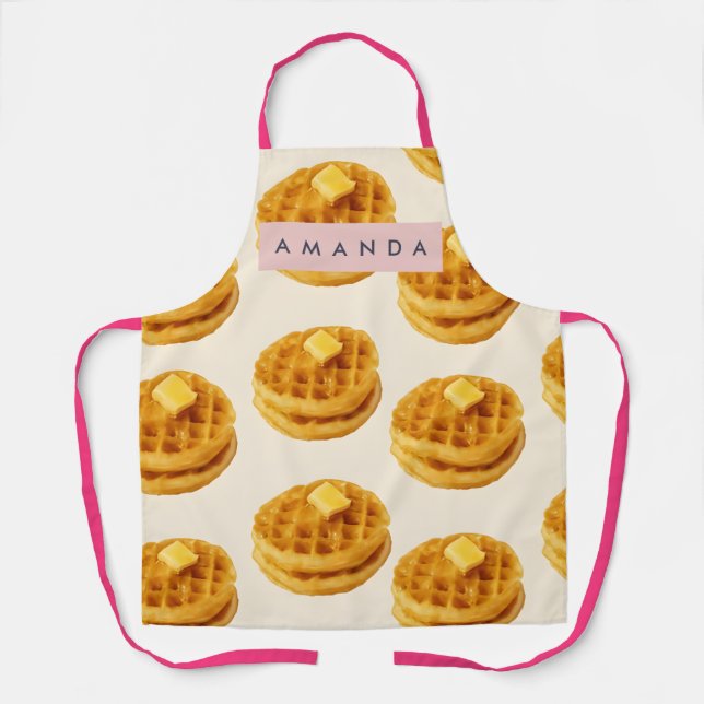 Personalized Cozy Waffle Breakfast Pattern Apron (Front)