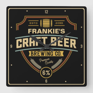 Personalized Craft Beer Label Brewing Company Bar Square Wall Clock