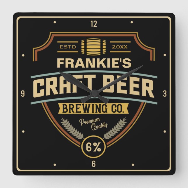 Personalized Craft Beer Label Brewing Company Bar Square Wall Clock (Front)