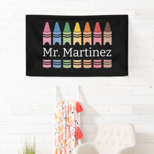 Personalized Crayon Teacher Name Cute Back School Banner