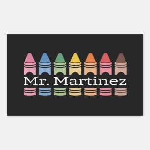Personalized Crayon Teacher Name Cute Back School Rectangular Sticker