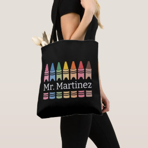 Personalized Crayon Teacher Name Cute Back School Tote Bag