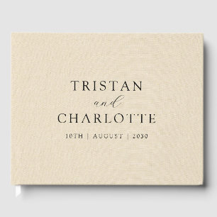 Personalized Cream Faux Linen Typography Guest Book