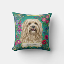 Personalized Cream Lhasa Apso Floral Cushion