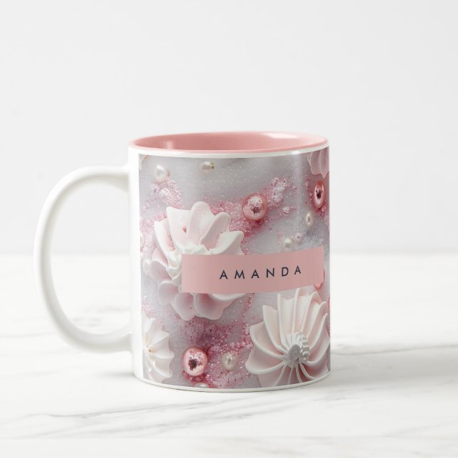 Personalized Cream Meringue & Pastel Sparkle  Two-Tone Coffee Mug (Left)