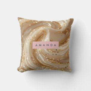 Personalized Creamy Caramel Gold Swirl Elegant  Cushion