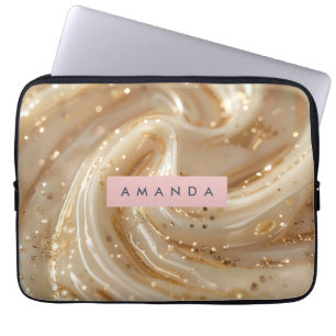 Personalized Creamy Caramel Gold Swirl Elegant  Laptop Sleeve