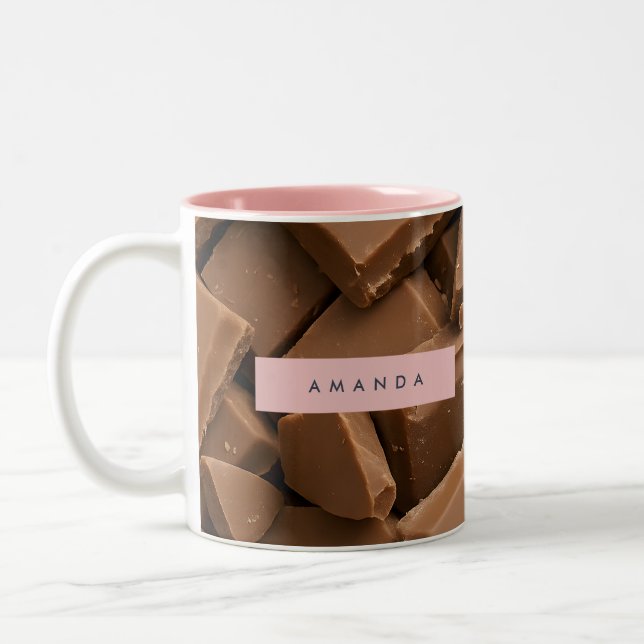 Personalized Creamy Milk Chocolate Chunk  Two-Tone Coffee Mug (Left)