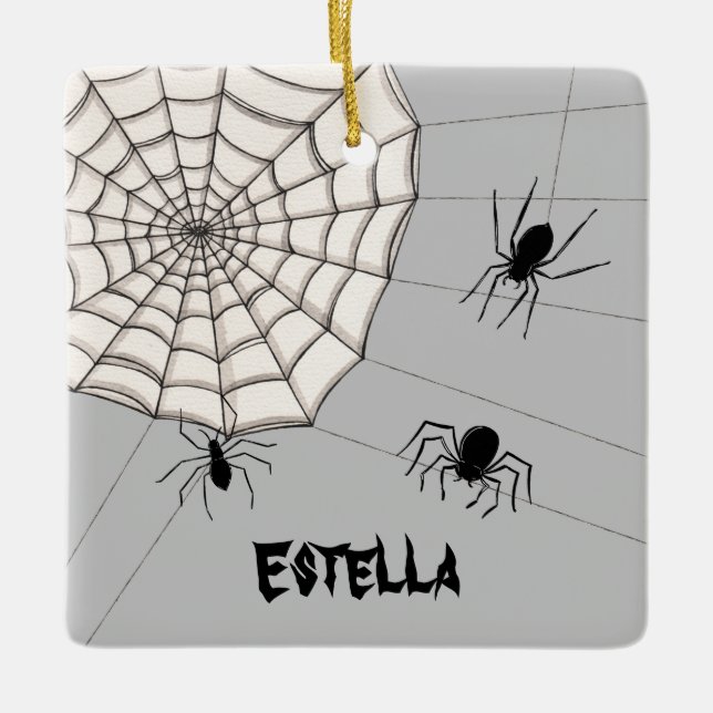 Personalized Creepy Spiders Halloween Ceramic Ornament (Front)