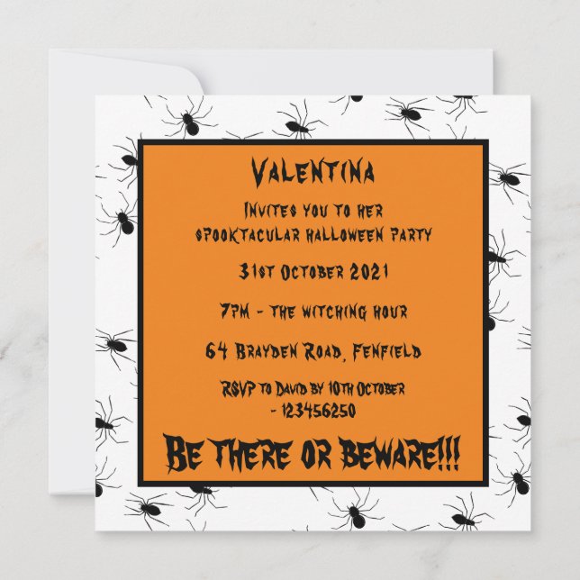 Personalized Creepy Spiders Halloween Invitation (Back)
