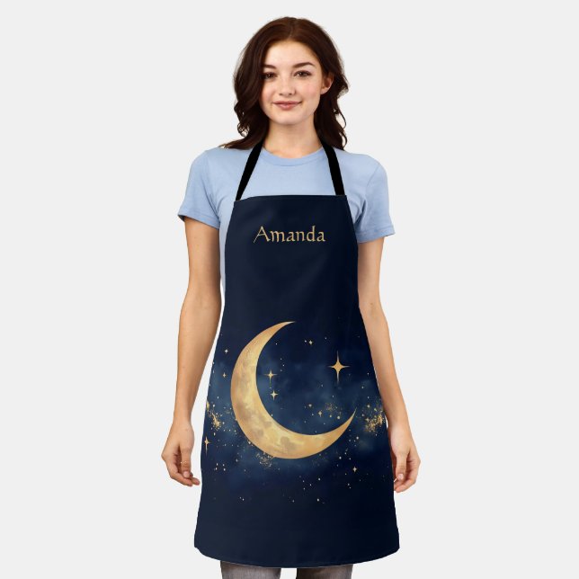 Personalized Crescent Moon and Stars Night Sky Apron (Worn)