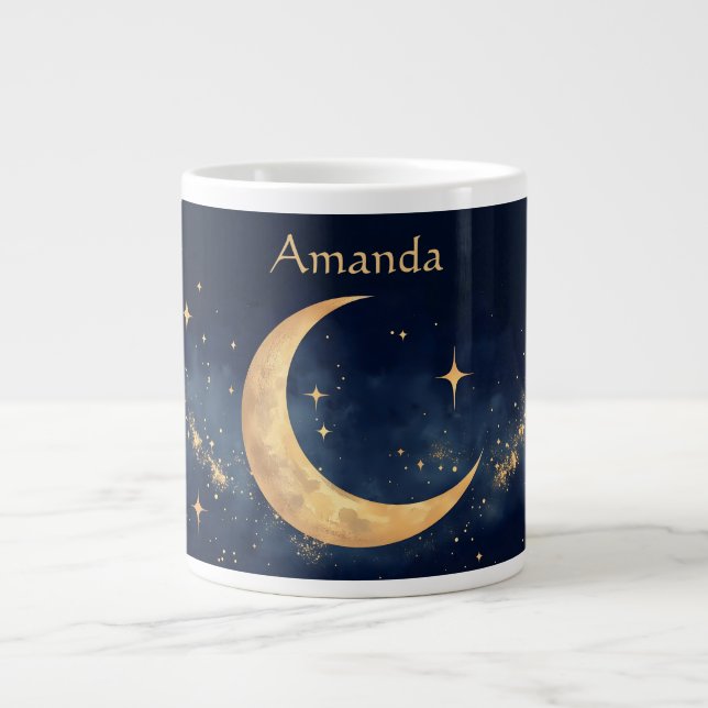 Personalized Crescent Moon and Stars Night Sky Large Coffee Mug (Front)