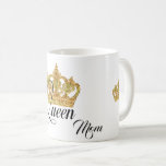 Personalized Crown Queen Mom Coffee Mug<br><div class="desc">Personalized classic white mug comes with the wird "Queen", a center golden crown print and a small crown on its both sides. Click the "Customize" button to add your mom's name, change the font, font color and font size, if desired. Great gift idea for mothers day, her birthday or any...</div>