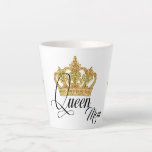 Personalized Crown Queen Mom Latte Mug<br><div class="desc">Personalized classic white latte mug comes with the word "Queen", a central golden crown print and a small crown on its both sides. Click the "Customize" button to add your mom name, change the font, font color and font size, if desired. Great gift idea for mothers day, her birthday or...</div>