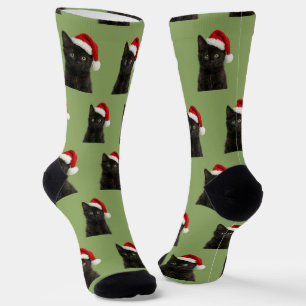 Personalized Custom Black Kitty Cat Christmas Socks