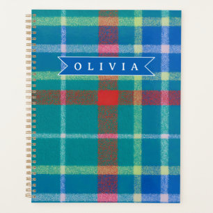 Personalized Custom Blue Plaid Preppy Style Planner