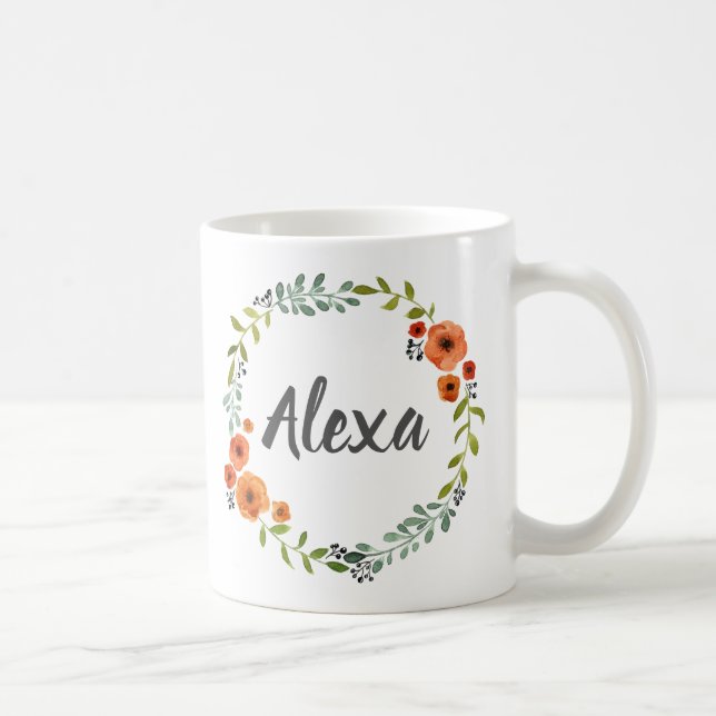 Personalized Custom Botanical Flower Wreath Coffee Mug (Right)