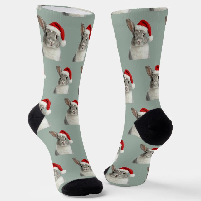 Personalized Custom Bunny Christmas  Socks (Angled)