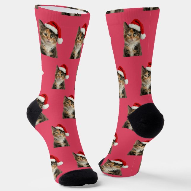 Personalized Custom Calico Kitty Cat Christmas  Socks (Angled)