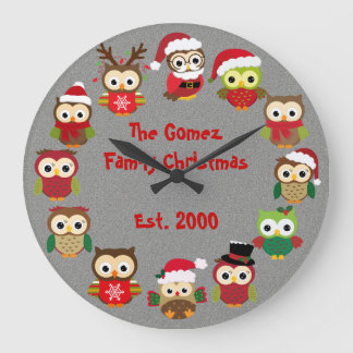 Personalized Custom Christmas Silver Owl Clock