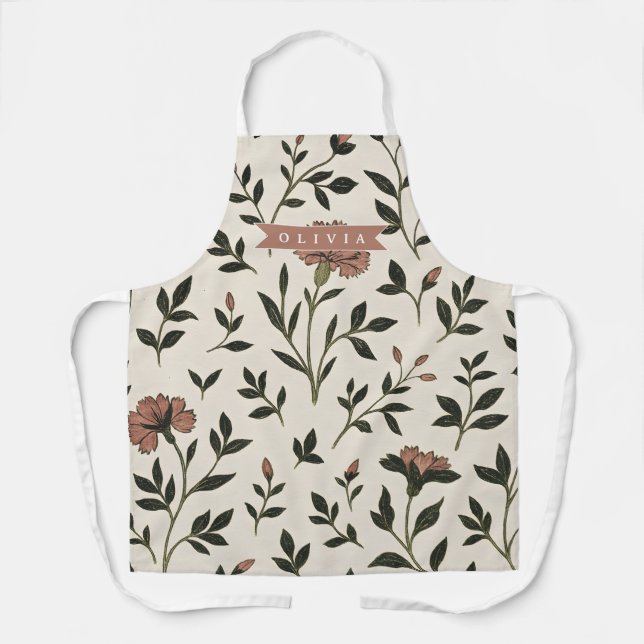Personalized Custom Elegant Neutral Vintage Floral Apron (Front)