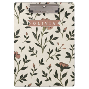 Personalized Custom Elegant Neutral Vintage Floral Clipboard