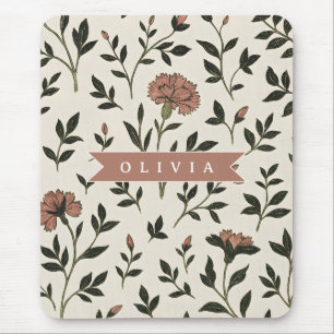 Personalized Custom Elegant Neutral Vintage Floral Mouse Pad
