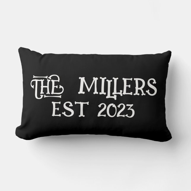PERSONALIZED CUSTOM FAMILY NAME BLACK LUMBAR CUSHION (Front)
