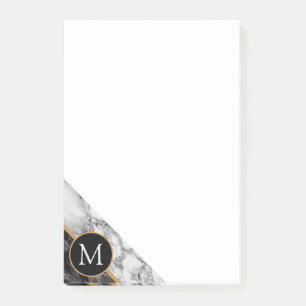 Personalized Custom Letter Black White Marble Post-it Notes