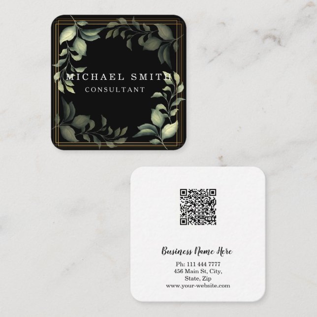 Personalized Custom Minimalist Modern QR Code Logo Square Business Card (Front/Back)
