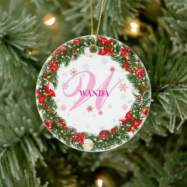 Personalized Custom Monogram Gift Ceramic Ornament (Tree)