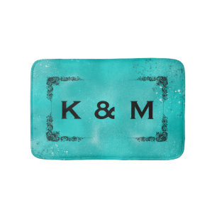 Personalized Custom Monogrammed Teal Green Swirl Bath Mat