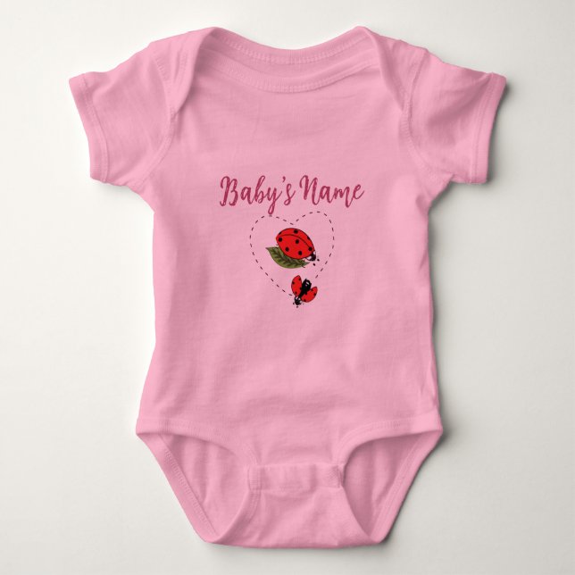 Personalized/Custom Name Ladybug Pink Baby  Baby Bodysuit (Front)