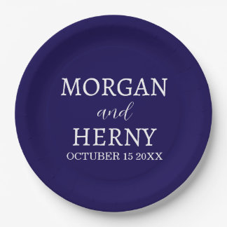 Personalized Custom Name Stylish Minimal Wedding  Paper Plate