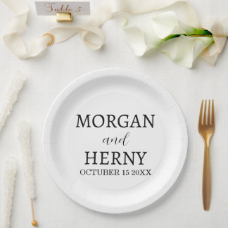 Personalized Custom Name Stylish Minimal Wedding  Paper Plate