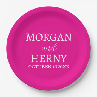 Personalized Custom Name Stylish Minimal Wedding  Paper Plate
