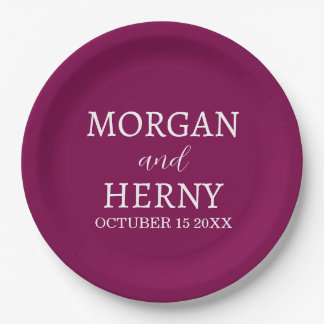 Personalized Custom Name Stylish Minimal Wedding  Paper Plate