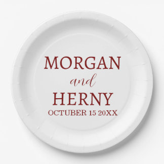 Personalized Custom Name Stylish Minimal Wedding  Paper Plate