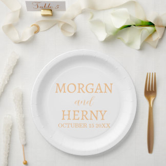 Personalized Custom Name Stylish Minimal Wedding  Paper Plate