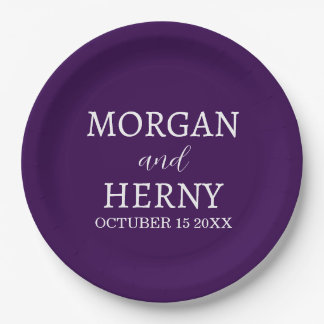 Personalized Custom Name Stylish Minimal Wedding  Paper Plate