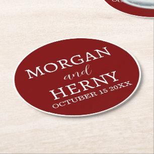Personalized Custom Name Stylish Minimal Wedding Round Paper Coaster