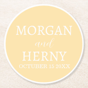 Personalized Custom Name Stylish Minimal Wedding Round Paper Coaster