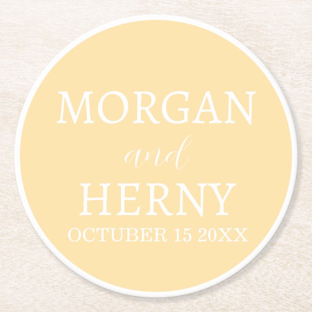 Personalized Custom Name Stylish Minimal Wedding  Round Paper Coaster (Front)