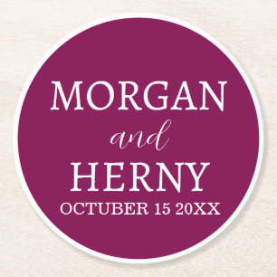Personalized Custom Name Stylish Minimal Wedding Round Paper Coaster