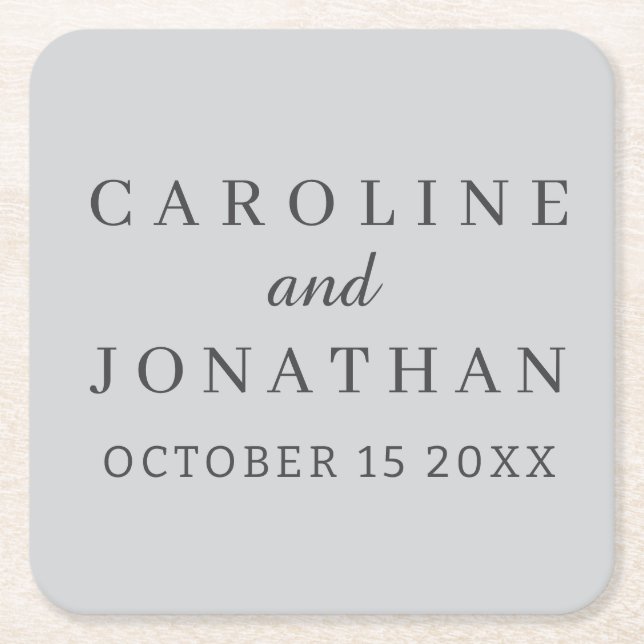 Personalized Custom Name Stylish Minimal Wedding  Square Paper Coaster (Front)