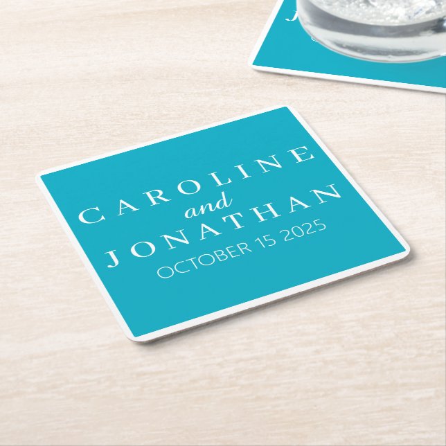 Personalized Custom Name Stylish Modern Wedding Square Paper Coaster (Angled)