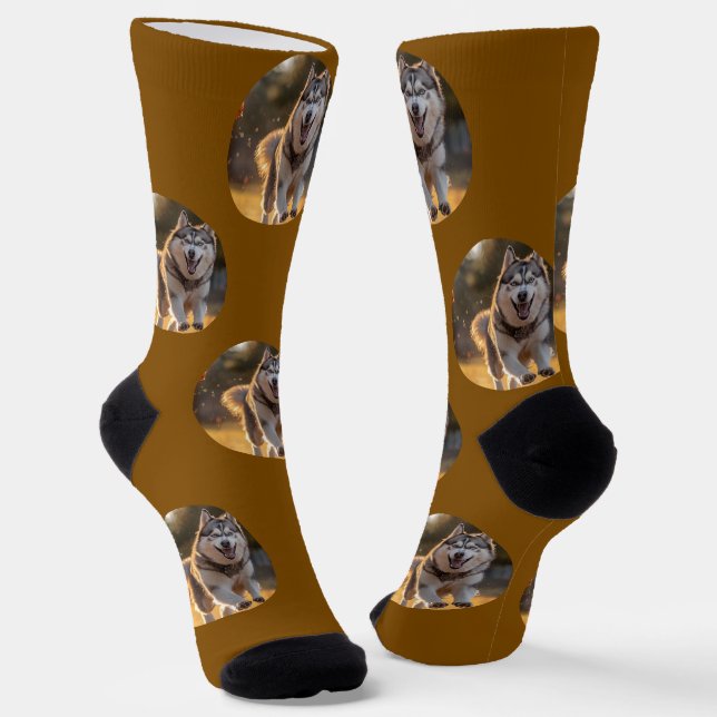 Personalized Custom Photo Blob - Husky Dog Face Socks (Angled)