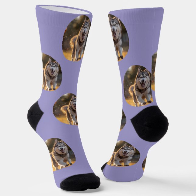 Personalized Custom Photo Blob - Husky Dog Face Socks (Angled)